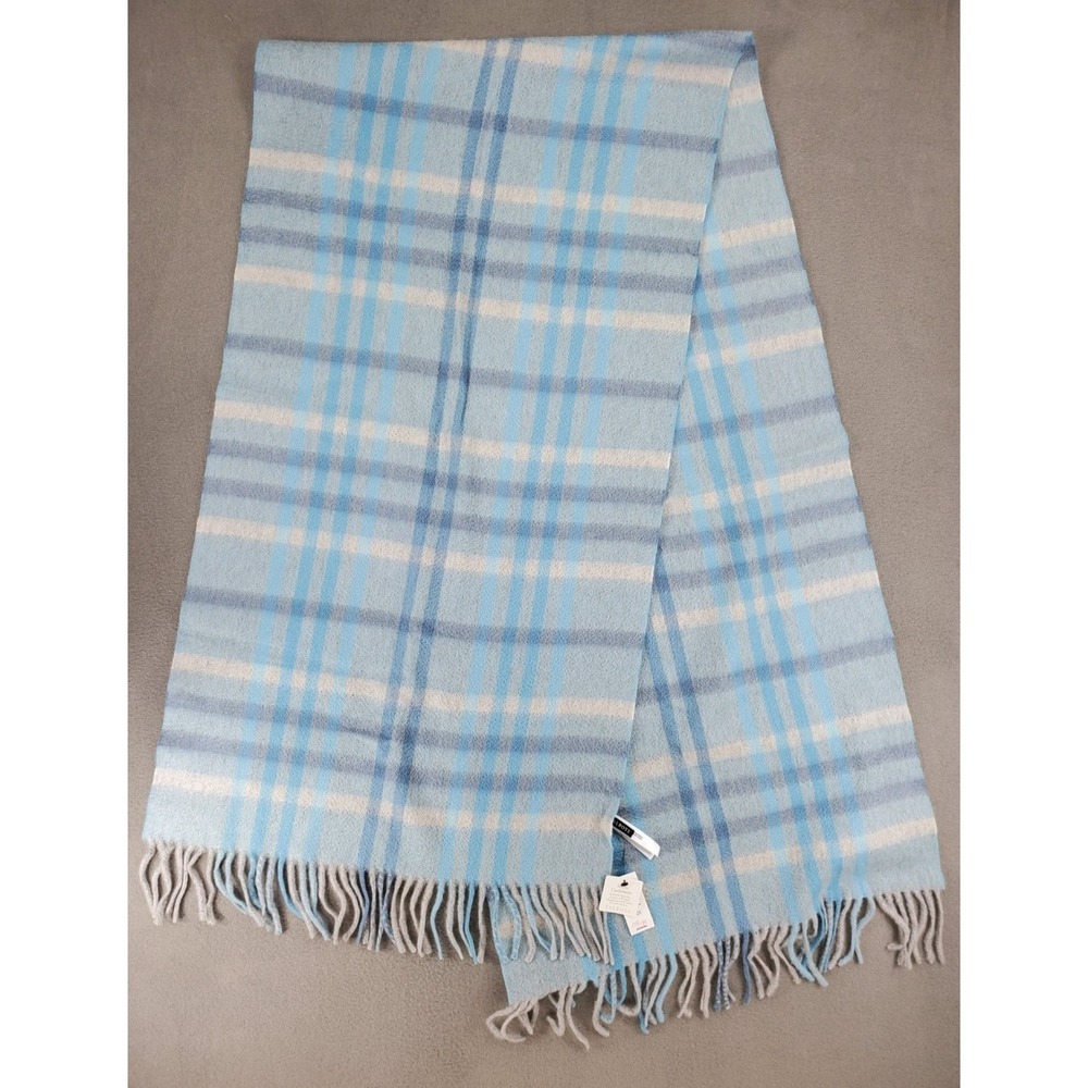 Talbots 100% Cashmere Knit Scarf Unisex Blue Plaid Neck Wrap Cozy Warm Comfy NEW